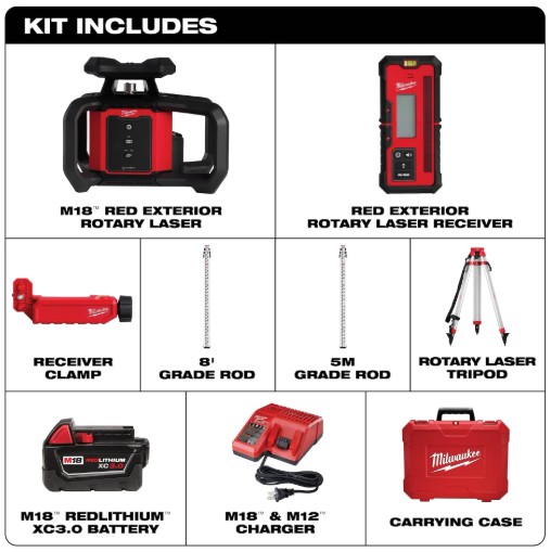 MILWAUKEE 3701-21T M18™ Red Exterior Rotary Laser Level Kit w/ Receiver Tripod - Image 2