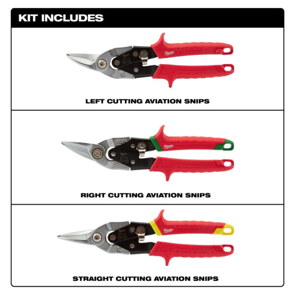 MILWAUKEE 48-22-4533 3Pc Aviation Snip Set - Image 3