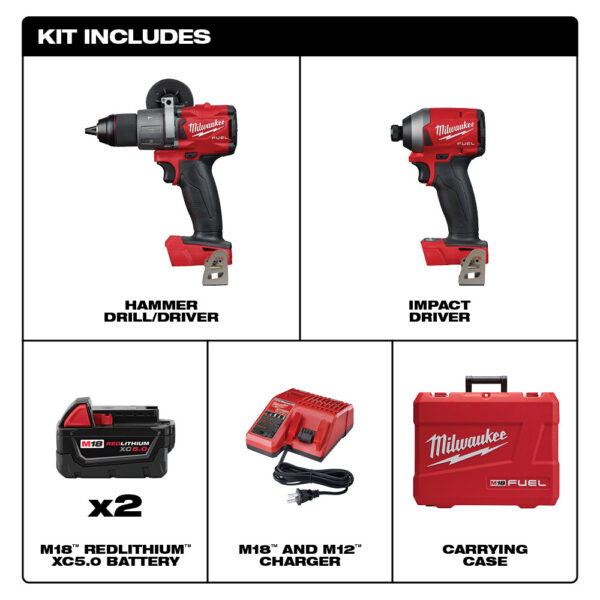 MILWAUKEE 2997-22 M18 Fuel 2Pc Hammer Drill/Impact Combo Kit - Image 2