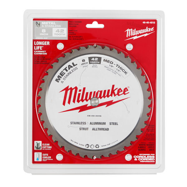 MILWAUKEE 48-40-4515 8" 42T 5/8" Arbour Metal Cutting Blade