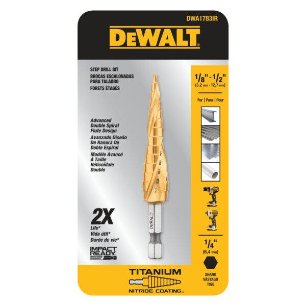 DEWALT DWA1783IR 1/8" - 1/2" Impact Readt® Step Drill Bit