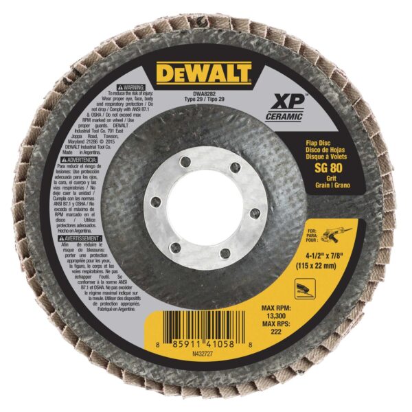 DEWALT DWA8282  4-1/2" x 7/8" SG80Type 29 XP Ceramic/Ultra Premium Flap Disc