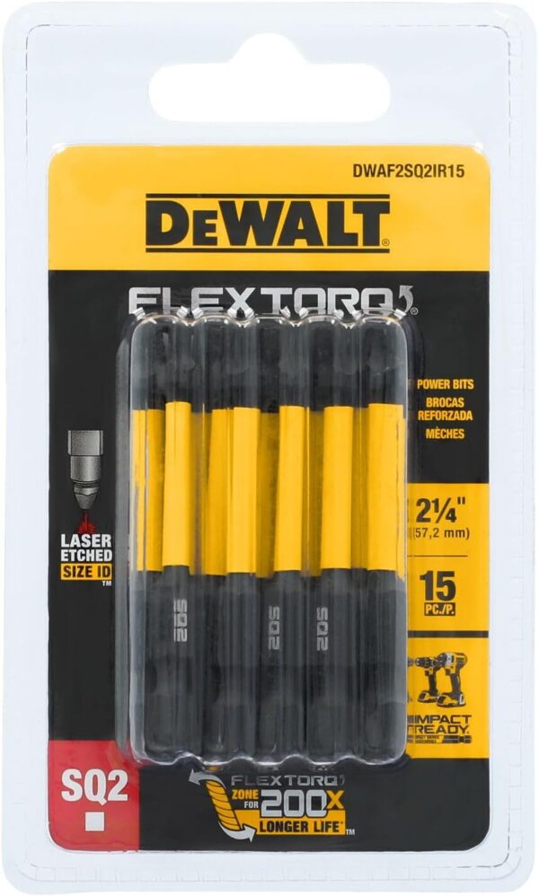 DEWALT DWAF2SQ2IR15 FlexTorq Driver Bit #2 x 2-1/4" Robertson 15/pk