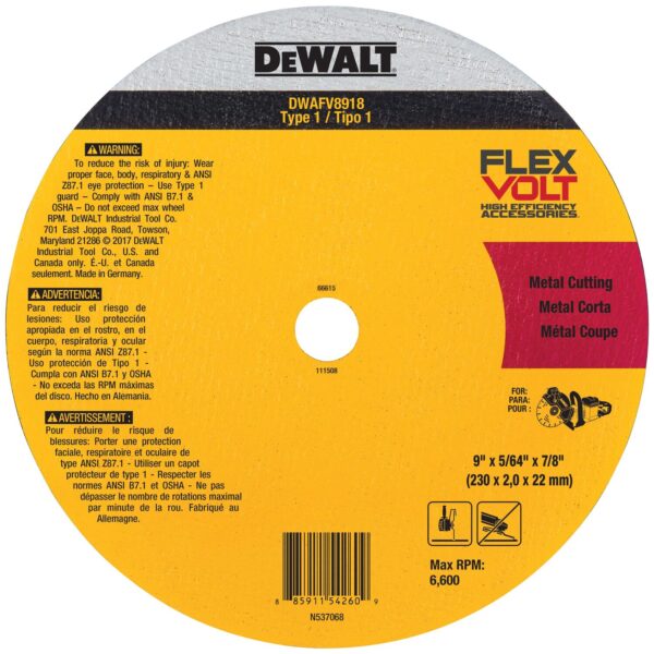 DEWALT DWAFV8918 9" x 5/64" x 7/8" Abrasive Cut Off Wheel Flexvolt