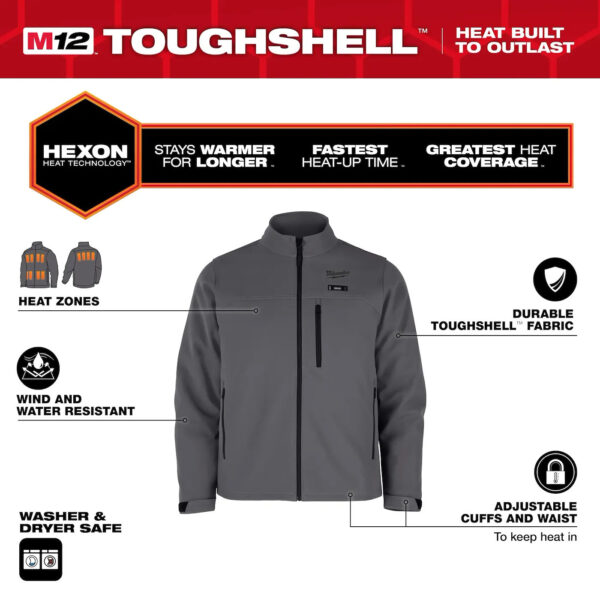 MILWAUKEE M100G-21M M12 Grey Heated Jacket 3.0Ah Kit HEXON Toughshell Med