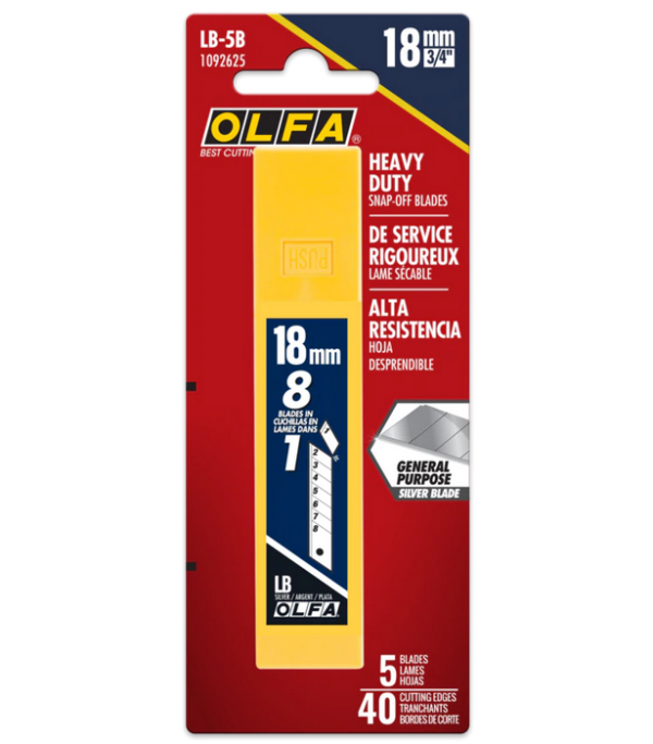 OLFA 1092625 LB-5B - 18mm Heavy-Duty Snap-Off Blades 5Pk