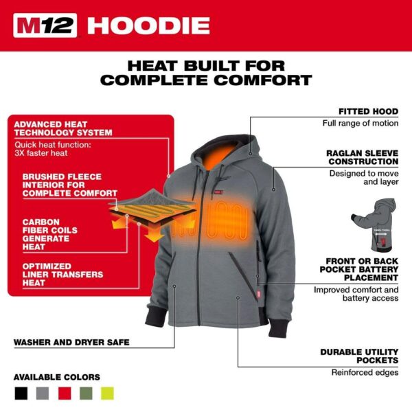 MILWAUKEE 306G-21L M12 Grey Heated Hoodie Kit - L - Image 2