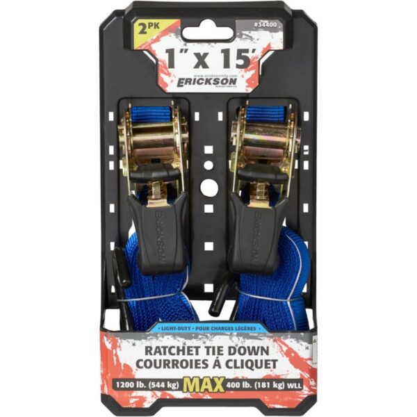 ERICKSON 34400 1" x 15' 1200lb Ratcheting Tie-downs 2 Pack