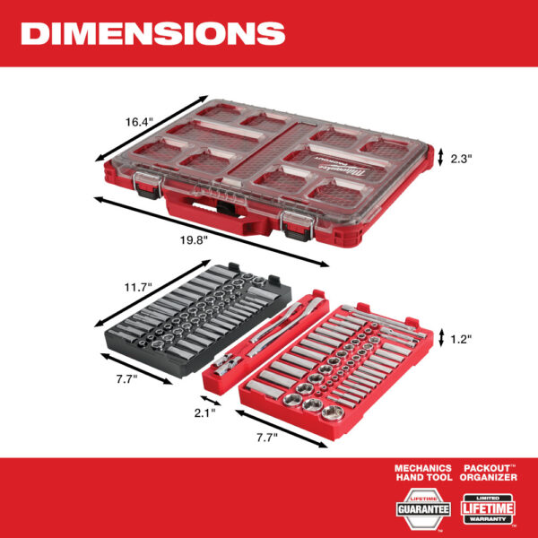 MILWAUKEE 48-22-9486 1/4"&3/8" Dr 106pc Ratchet, Socket Set w/PACKOUT Organizer - Image 2