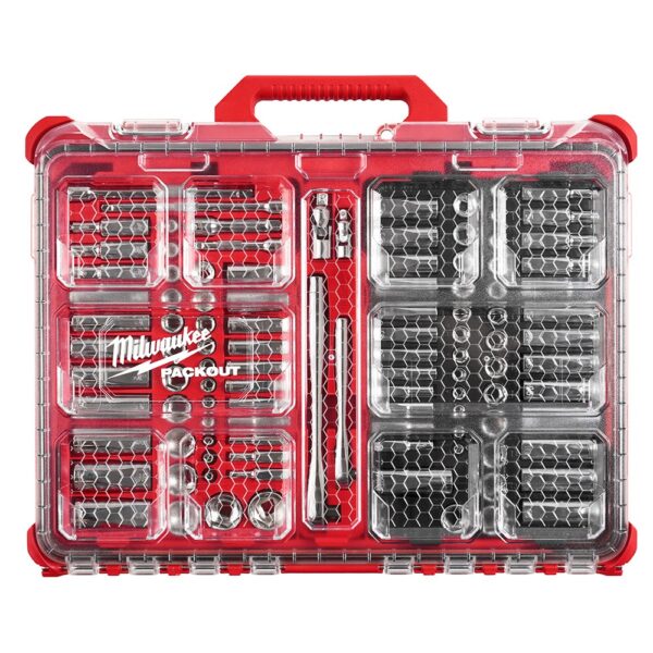 MILWAUKEE 48-22-9486 1/4"&3/8" Dr 106pc Ratchet, Socket Set w/PACKOUT Organizer