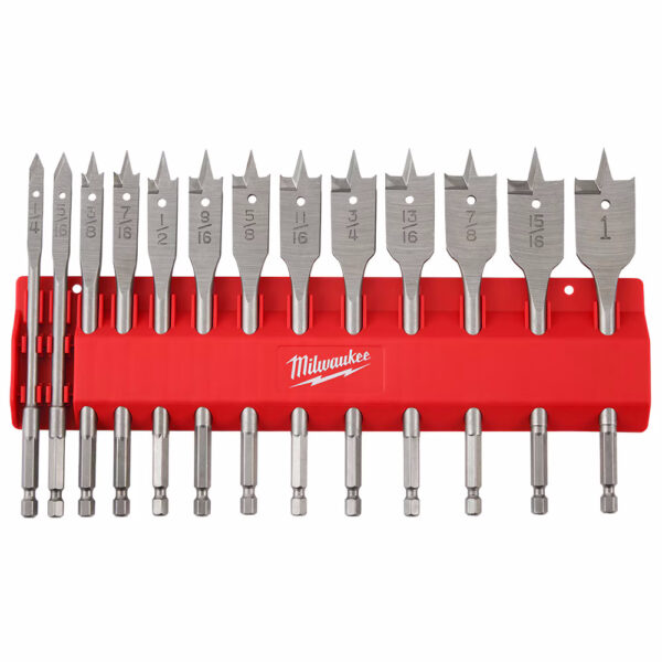 MILWAUKEE 48-27-1520 Wood Spade Bit 13pc Set, 1/4"-1" x 6" long w/1/4" Hex Shank