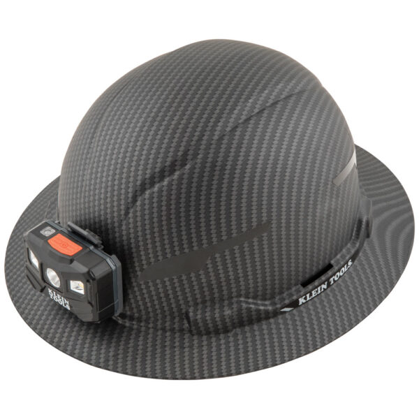 KLEIN 60346 Non-Vented Full Brim Hard Hat KARBN™ Pattern w/ Headlamp