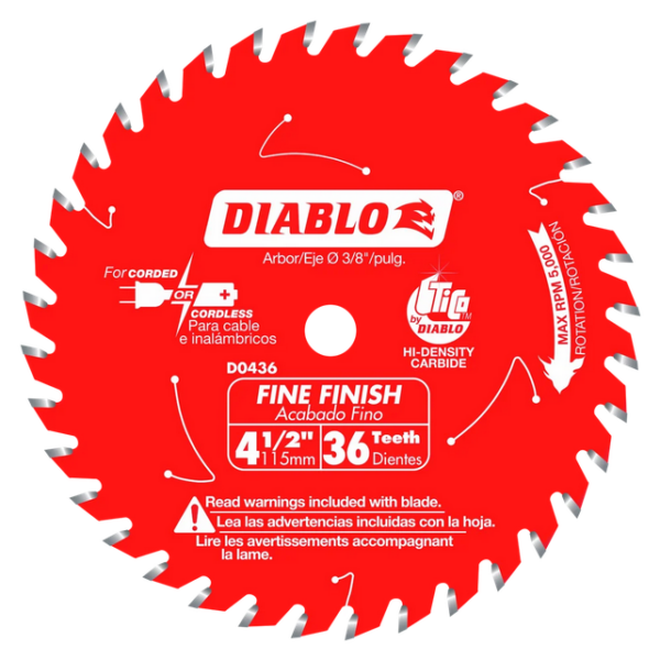 DIABLO D0436X 4-1/2" x 36T Cordless Trim Circular Saw Blade