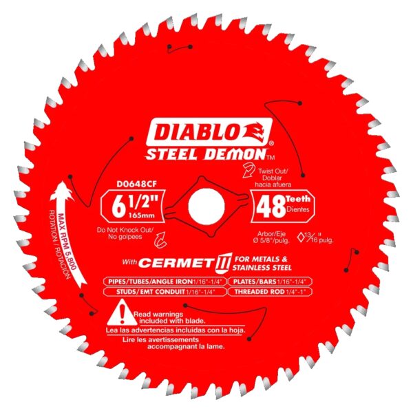 DIABLO D0648CFA 6-1/2" x 48T Cermet II Steel Circular Saw Blade