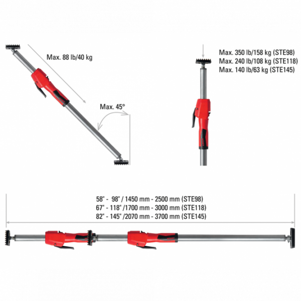 BESSEY STE145 Telescopic Drywall Support 6'10" -  12'1" Max