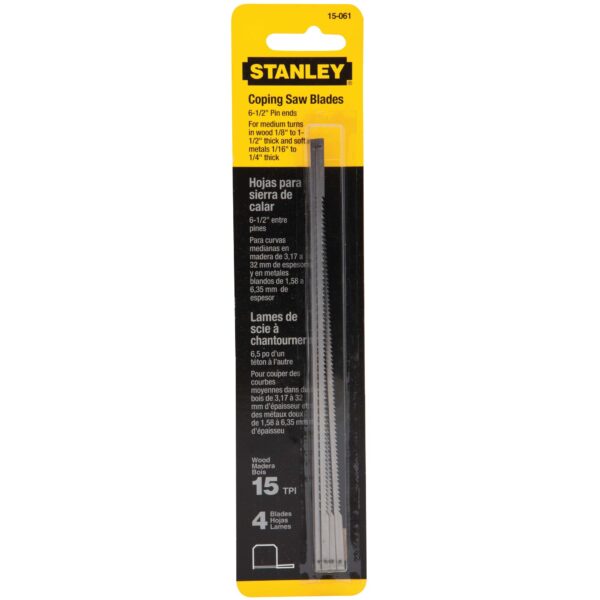 STANLEY 15-061 Coping Saw Blades 15tpi 6-1/2" Pin End 4/pk