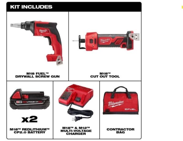 MILWAUKEE 2866-22CTP M18 Fuel Drywall Screw Gun & Cut-Out Tool Kit