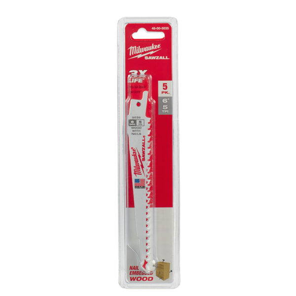 MILWAUKEE 48-00-5035 6" 5 TPI Sawzall Blades (5Pk)