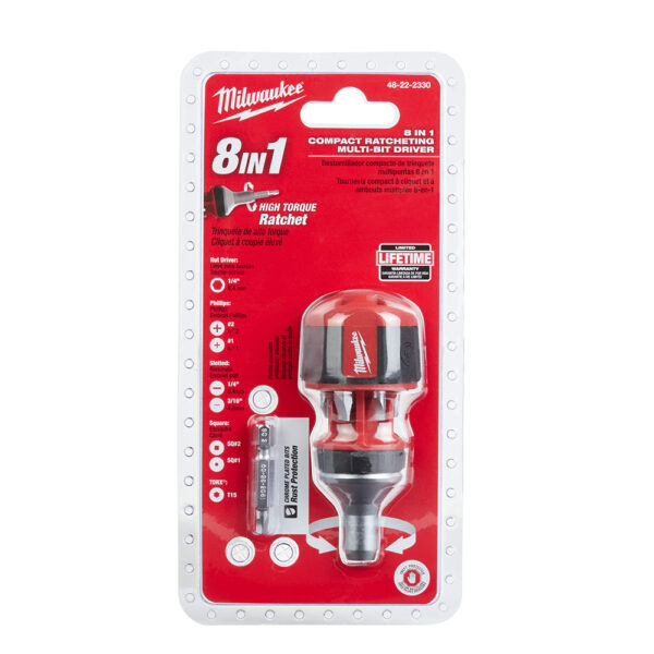 MILWAUKEE 48-22-2330 Mini Compact 8 in 1 Ratchet Multi Bit Screwdriver