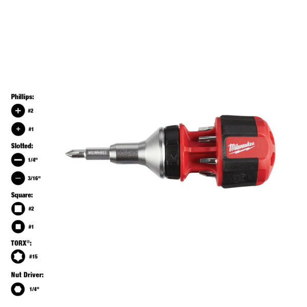 MILWAUKEE 48-22-2330 Mini Compact 8 in 1 Ratchet Multi Bit Screwdriver - Image 4