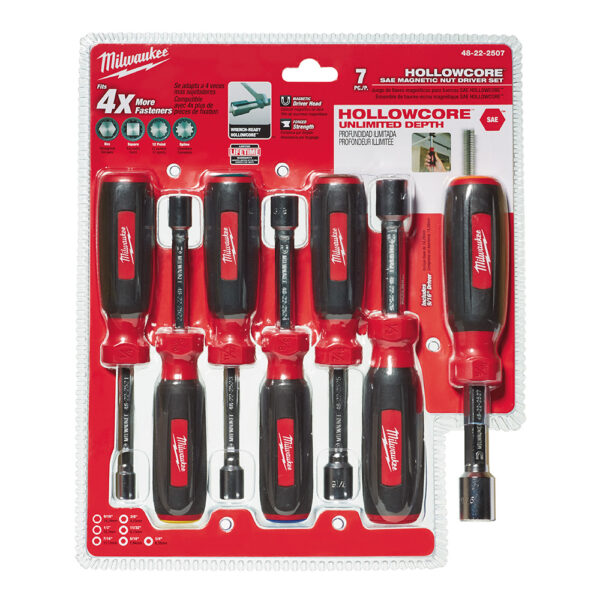 MILWAUKEE 48-22-2507 7 PC Magnetic HollowCore SAE Nut Driver Set - Image 3