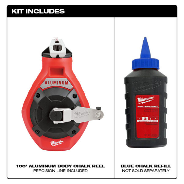 MILWAUKEE 48-22-3992 100ft Fine Line Chalk Reel Kit w/Blue Chalk Aluminum Body - Image 2