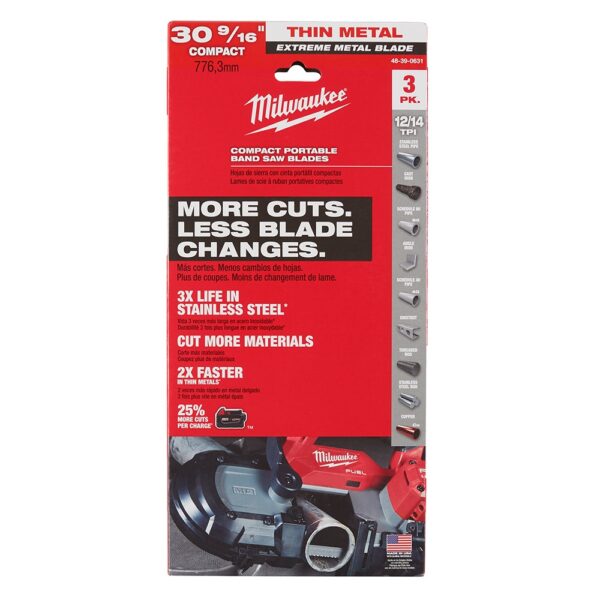 MILWAUKEE 48-39-0631 30-9/16" Extreme 12/14TPI Compact Bandsaw Blade 3PK