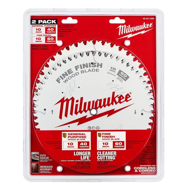 MILWAUKEE 48-40-1036 10" 40T + 60T Circular Saw Blades