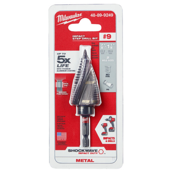 MILWAUKEE 48-89-9249 Shockwave #9 7/8" -1-1/8" Step Bit