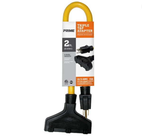 PRIME AD050802 Adaper 2' 12/3 STOW Yellow Triple-Tap