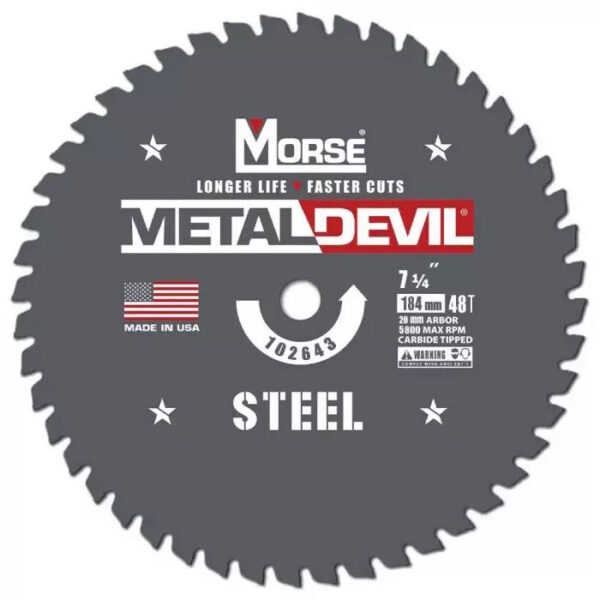 MK MORSE CSM7254820FSC 7-1/4" 48T Steel Blade, 20 mm Arbor