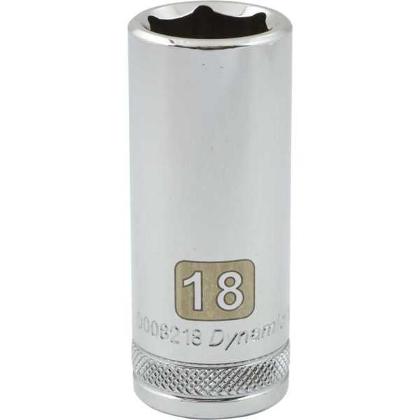 DYNAMIC TOOLS D008218 3/8" Drive 6Pt 18mm Deep Chrome Socket