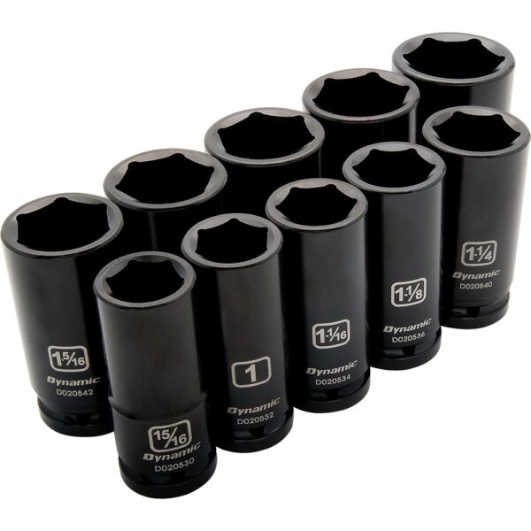 DYNAMIC TOOLS D021001 3/4" Drive 10 Pc Impact SAE Deep Impact Socket