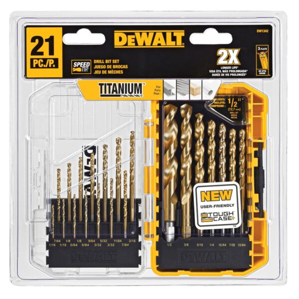 DEWALT DW1342 21Pc Titanium Drill Bit Set for Metal & Wood