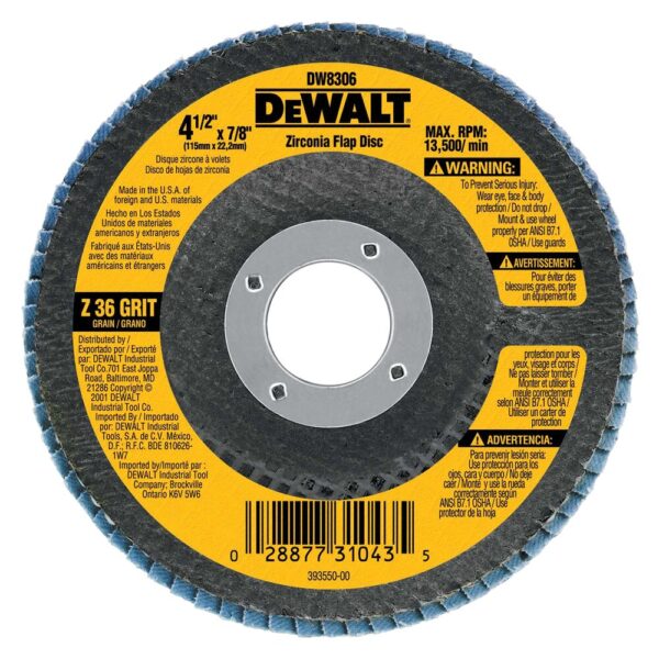 DEWALT DW8306 4-1/2" x 7/8" Z40 Type 29 HP Zirconia /PREMIUM Flap Discs