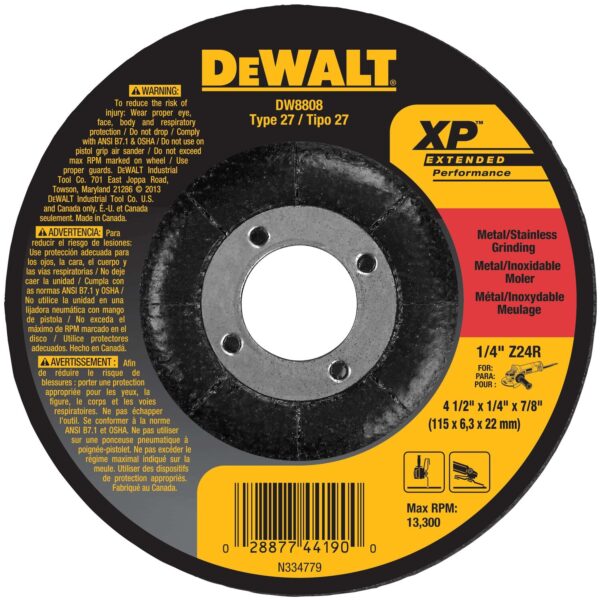 DEWALT DW8808 4-1/2" x 1/4" x 7/8" Type 27- HP Prem Alum Oxide Grinding Wheel