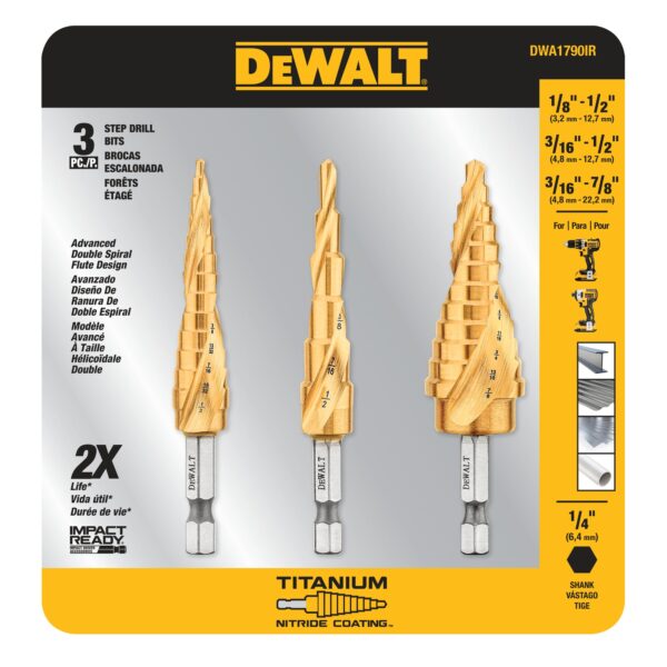 DEWALT DWA1790IR 3 Pc Impact Ready® Step Drill Bit Set