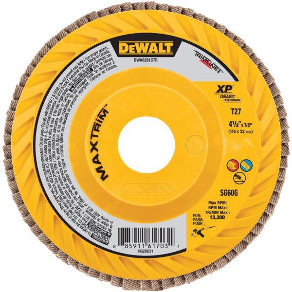 DEWALT DWA8281CTR 4-1/2" x 7/8" SR60 T27 Trimmable Flap Disc - Ceramic