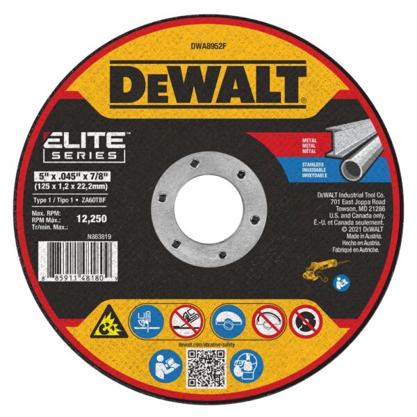 DEWALT DWA8952F 5" x .045" x 7/8 Type 1 XP Ceramic Cut Off Wheel