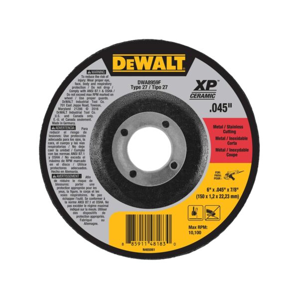 DEWALT DWA8959F 6" x .045" x 7/8" Type 27 XP Ceramic Cut Off Wheels