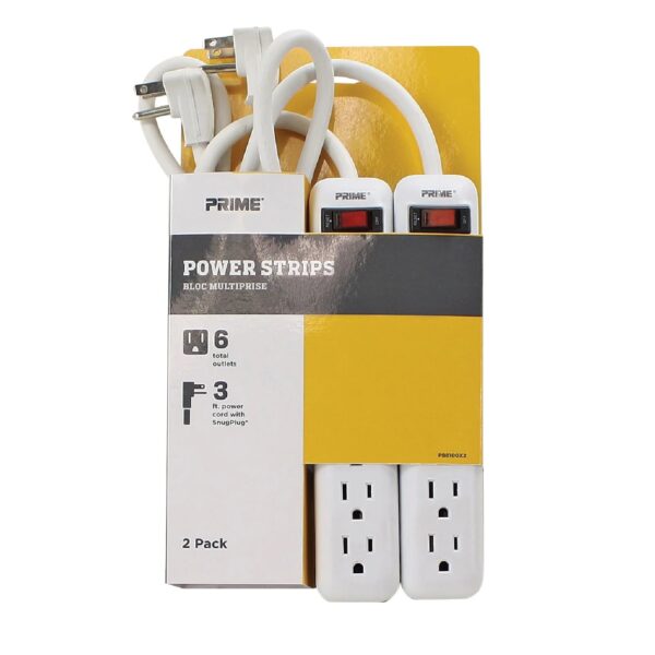 PRIME PB8100X2 Power Bar Strip 6-Outlet 3' cord 2PK