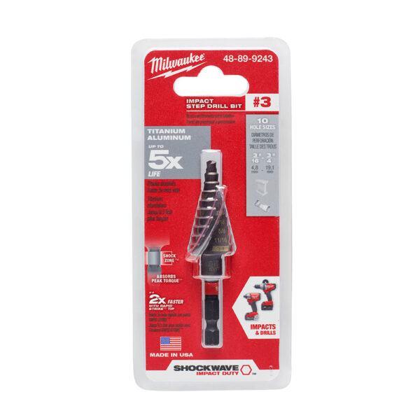 MILWAUKEE 48-89-9243 Shockwave #3 1/4" -3/4" Step Bit