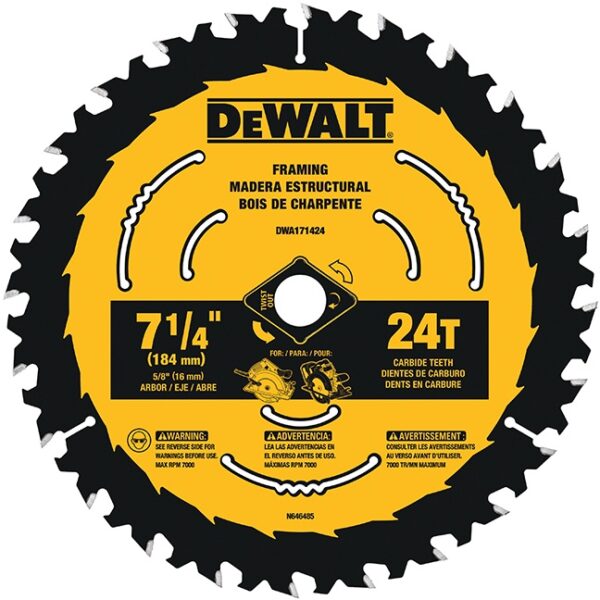 DEWALT DWA171424B10 7-1/4" 24T Circ Saw  Blade- Framing