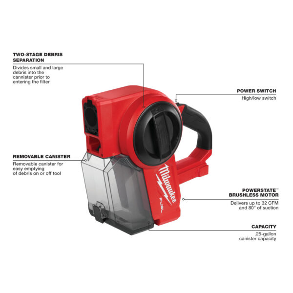 MILWAUKEE 0940-20 M18 FUEL Compact Vacuum Tool Only - Image 4