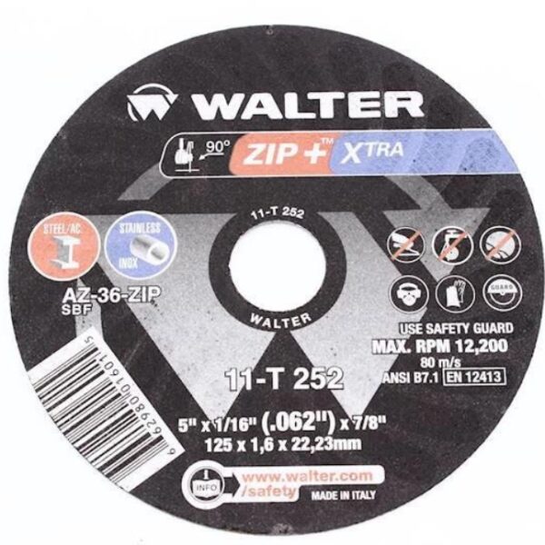 WALTER 11X252 5'' x 1/16'' x 7/8'',  T1 Zip+Xtra Cutoff Wheel