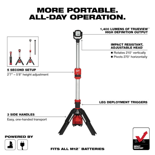 MILWAUKEE 2132-20 M12 Rocket Dual Power Tower Light - Image 5
