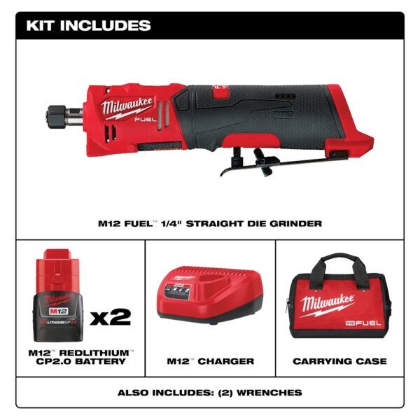 MILWAUKEE 2486-22 M12 Fuel 1/4" Straight Die Grinder Kit - Image 2