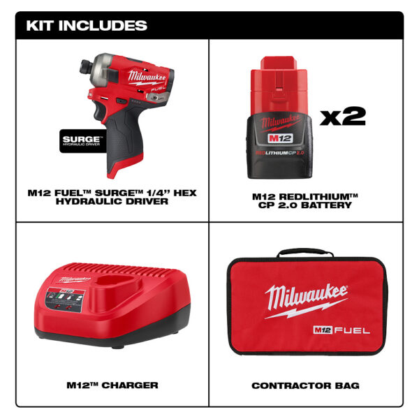MILWAUKEE 2551-22 M12 Fuel Surge 1/4" Hex Hydraulic Driver Kit - Image 2