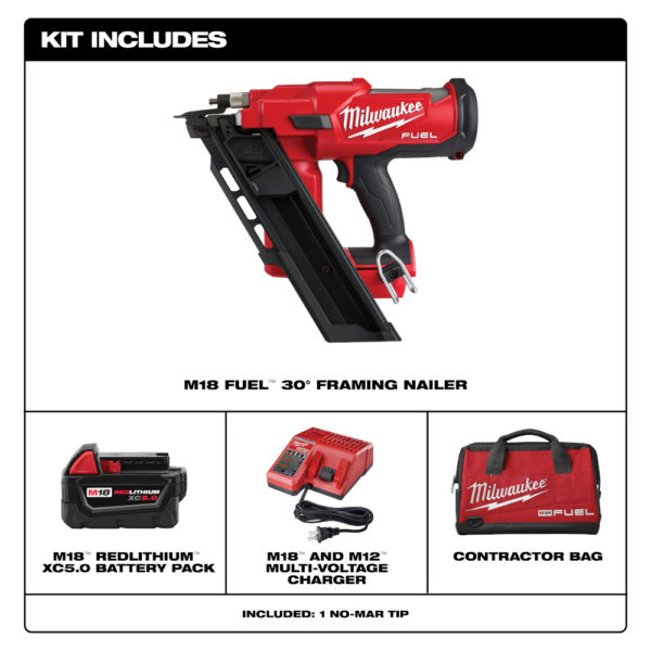 MILWAUKEE 2745-21 M18 Fuel 30 Degree 3-1/2" Strip Framing Nailer Kit - Image 2