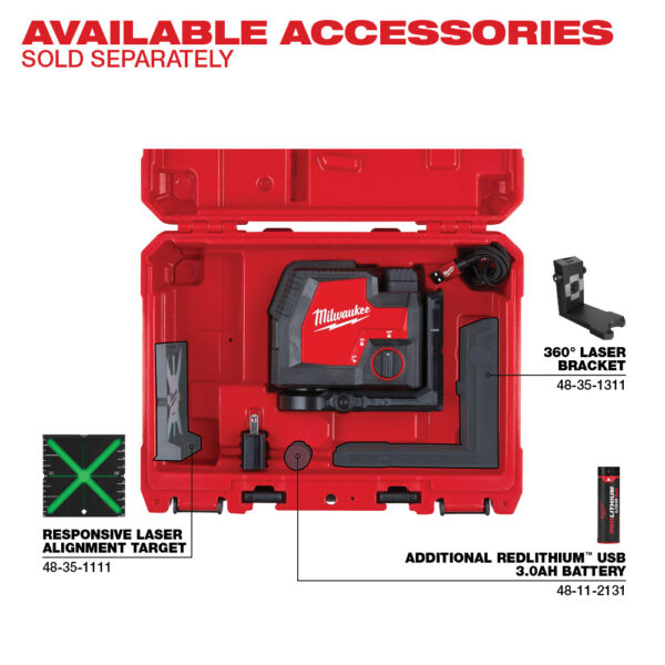 MILWAUKEE 3521-21 USB Rechargeable Green Cross Line Laser - Image 3